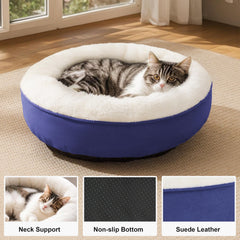 Love's cabin cama donut azul marino, vista lateral, ofrece sensación de seguridad para mascotas.