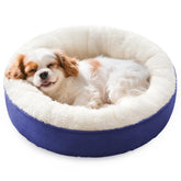 Love's cabin cama donut redondo en azul marino para mascotas pequeñas.