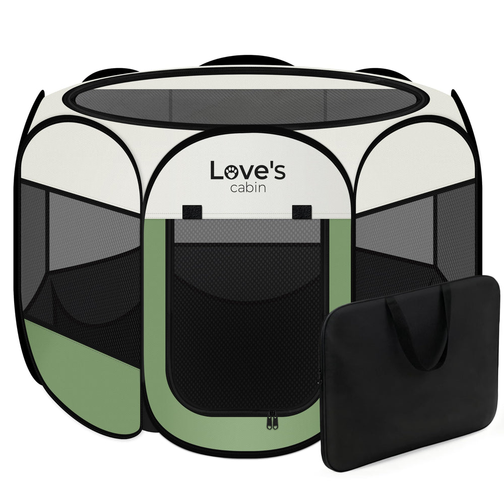 Love's cabin playpen plegable para mascotas en oliva, ideal para interior seguro.