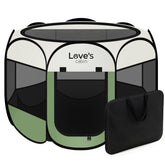 Love's cabin jaula de juego olivo: diseño circular seguro para mascotas.