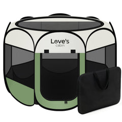 Love's cabin jaula de juego olivo: diseño circular seguro para mascotas.