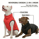 LovinPet chaleco acolchado de doble cara en negro y rojo, cambio de estilo.
