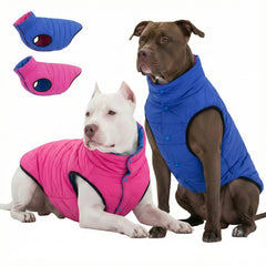 LovinPet chaqueta puffer reversible para perro, vista frontal, ideal para paseos en frío.