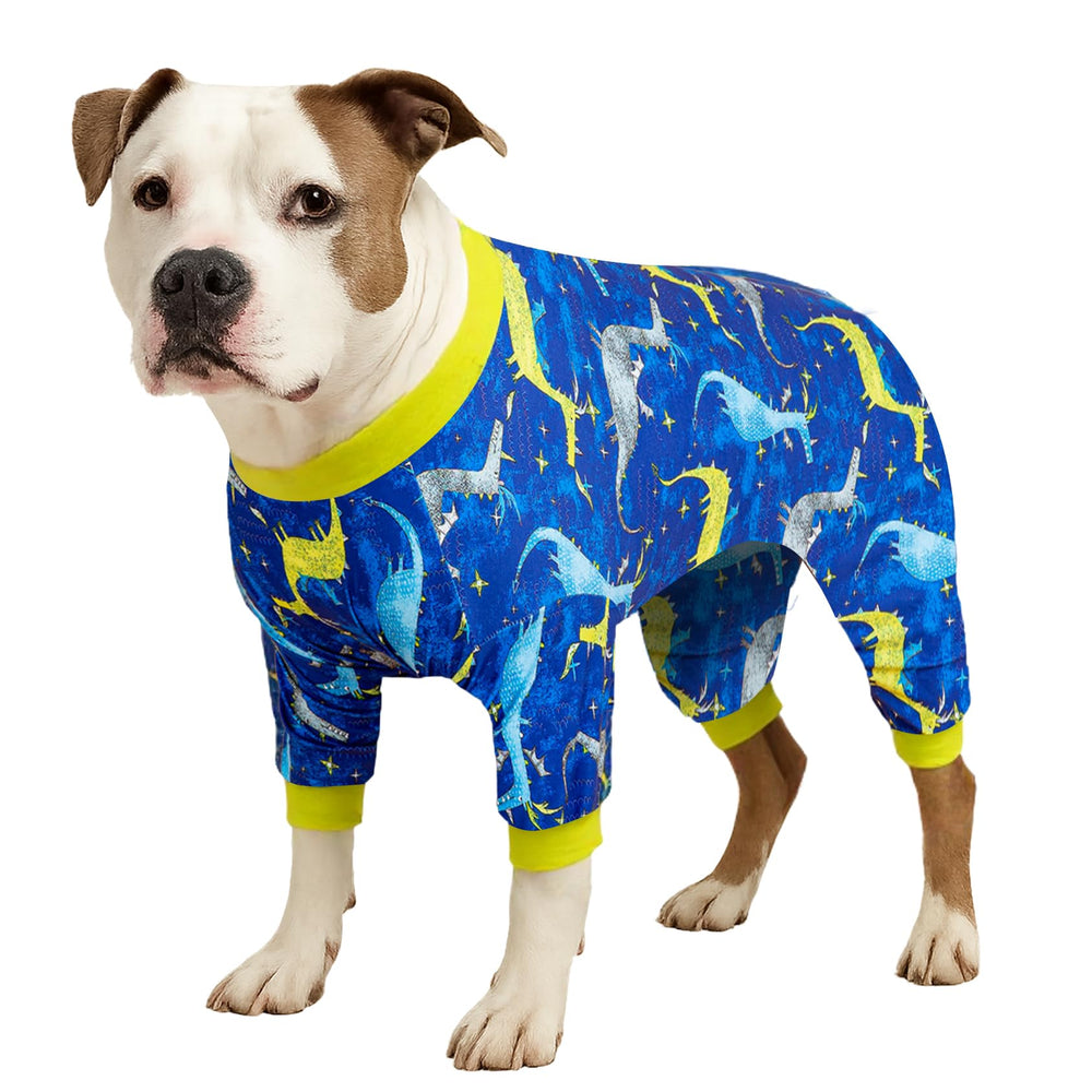 LovinPet pijama para perros grandes, dragón azul frontal, comodidad diaria.