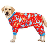 LovinPet Pijama Pitbull con Dinosaurio Jungle Rojo, comodidad para paseos y descanso diario.