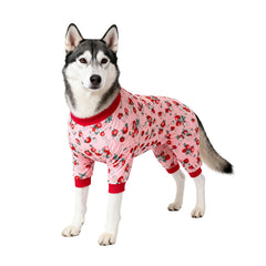 LovinPet pijamas para perro grande Pitbull, frente con estampado rosa fresa, cómodo y ligero