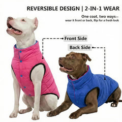 LovinPet chaqueta acolchada reversible para perros, dorso azul, diseño ligero y cálido.