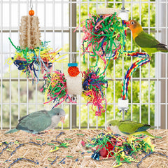 lovyoCoCo Juguete forraje para pájaro con percha de cuerda