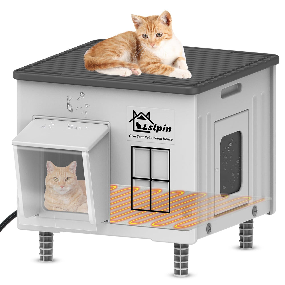 Lslpin casa gatos calefactada indestructible para exterior, calor fiable en invierno