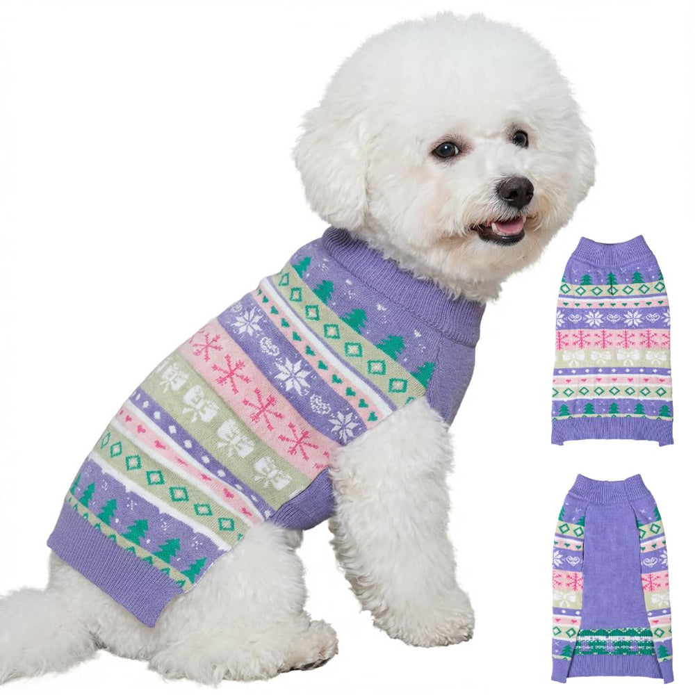 LUBOT suéter para perro con diseño navidad purpura y rosado, ideal para fiestas