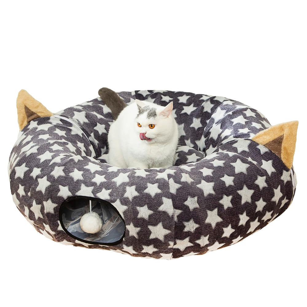 LUCKITTY tunel gato gris con estrellas, diseno flexible para esconderse y jugar