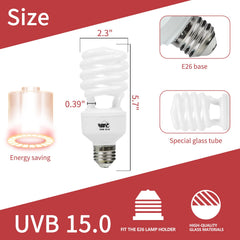 LUCKY HERP 26W UVB 15.0, detalle de tubo de vidrio con salida UVB estable