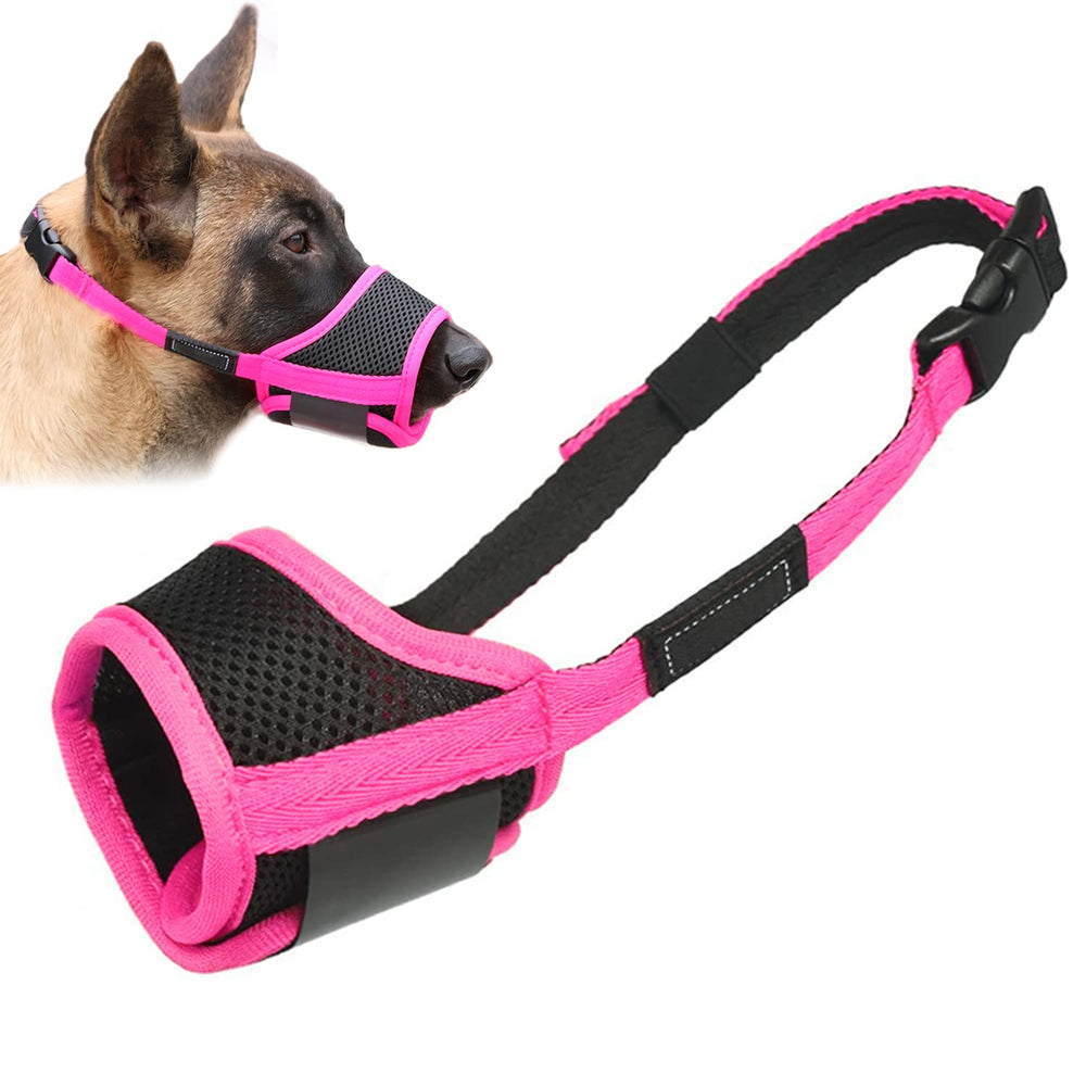 LUCKYPAW bozal para perros, vista frontal en rosa XL, cómodo y seguro para paseos.