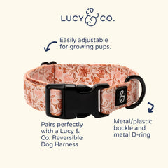 Collar Lucy & Co. con diseño floral rosado para estilo diario de la mascota.