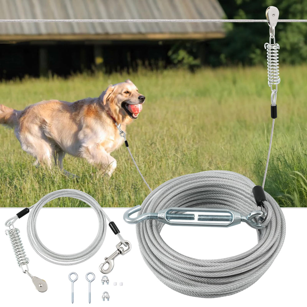 LUFFWELL corredor de perro con cable principal de 200 pies para libertad segura en el jardín.
