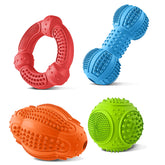 Juguetes Lukito para perros con 4 formas, promueven juego y limpieza dental.