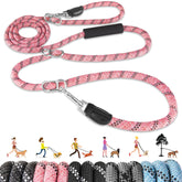 Lukovee correa manos libres para perros, 10 ft, nylon rosa, paseos sin esfuerzo.
