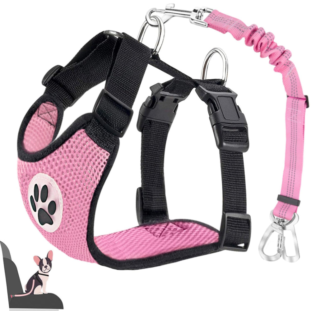 Lukovee seguro de asiento para perro con clip doble rosa, mantiene al animal seguro.