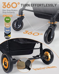 LUODIER stroller canopy opened 180 degrees for shade and airflow.