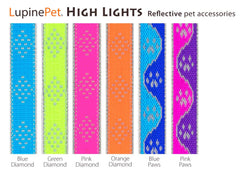 Collar Lupine reflectante para perro azul patas, ajuste 15-25 pulgadas, visibilidad en la oscuridad.