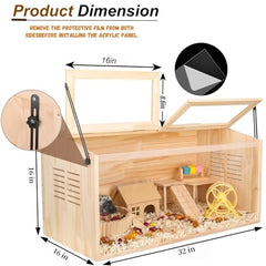 LWYMX jaula de madera para hámster, ventilación lateral para aire fresco y sin olores.