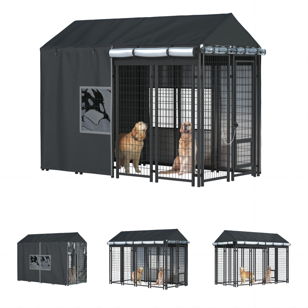 Cobertor LYBOSH para jaula exterior frente con protección contra viento y lluvia.