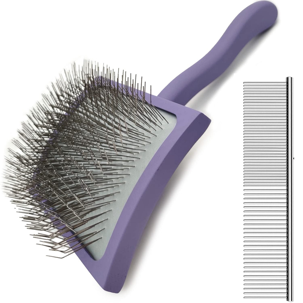 MABCM Slicker con mango de madera ergonomico para pelo largo, cepillado comodo.