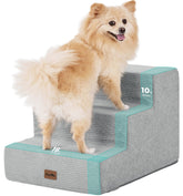 Made4Pets escalera para perros pequeños, 3 pasos en gris claro, facilita subir a la cama.