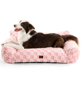 Made4Pets sillon perro-pelo sintetico rosa cuadros: descanso suave y calor.