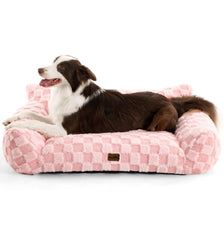 Made4Pets sillon perro-pelo sintetico rosa cuadros: descanso suave y calor.