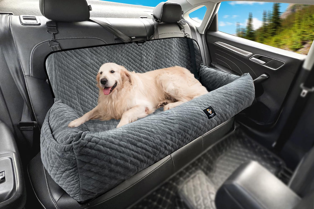 MagicFox asiento para perros en coche grande y acolchado para viaje cómodo.