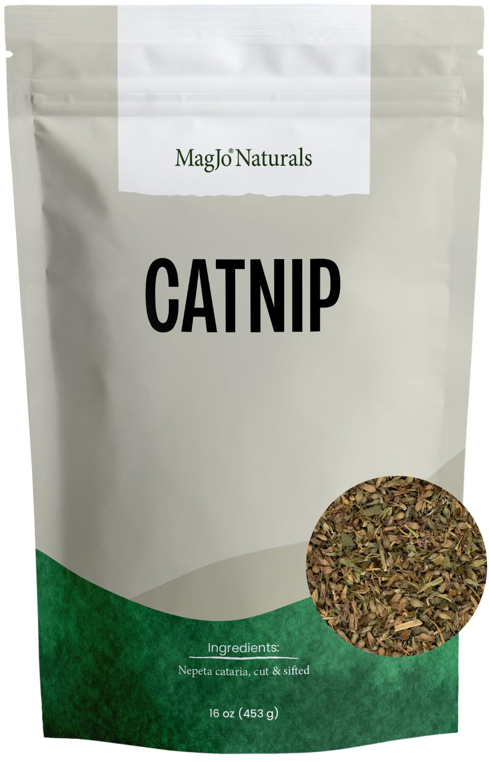 MagJo Naturals Catnip en bulto 1 lb, vista de producto para almacenamiento seguro