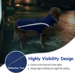 Malier abrigo para perro, tiras reflectantes laterales en azul.