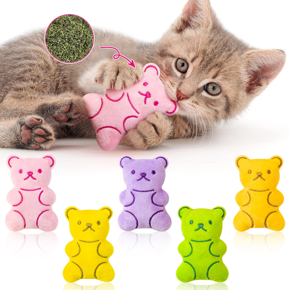 Juguete MALLMALL6 ositos gomosos con hierba gatera para gatos, estimula juego activo.