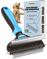 MalsiPree cepillo deslanado para perro de pelo doble grande, facilita el cuidado suave.