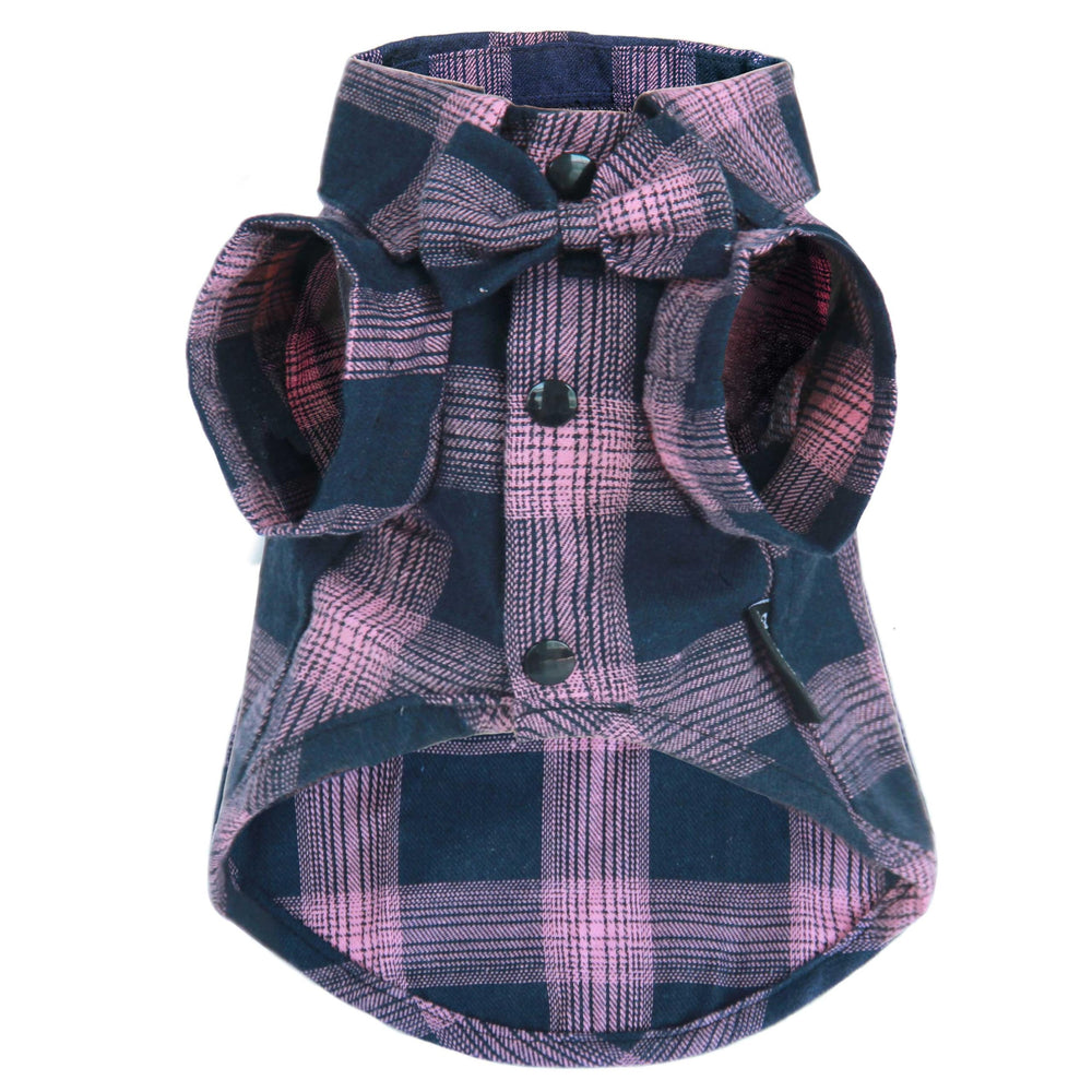 Camisa para perro Mamore con cuadros y pajarita, ideal para bodas