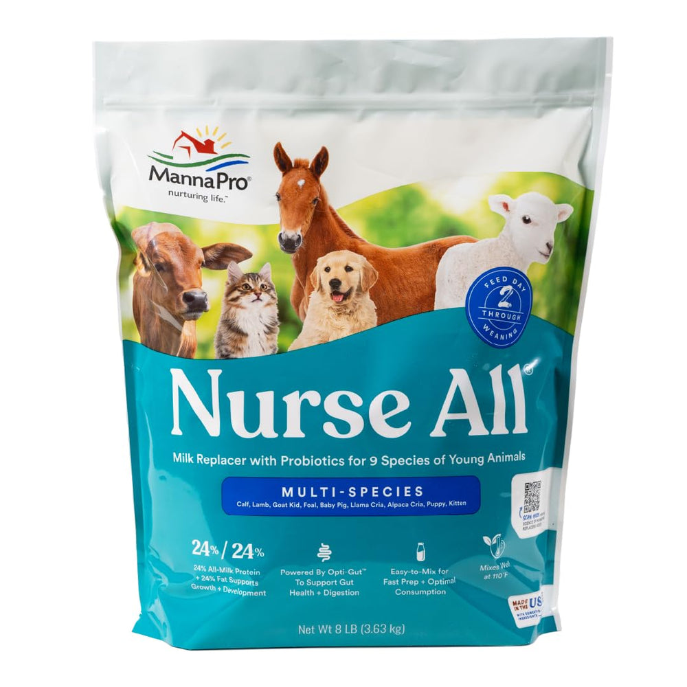 Manna Pro Nurse All, empaque del producto, facilita almacenamiento práctico en casa.