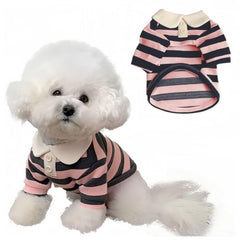 MANON ROSA camiseta polo para perro rosa rayas, ideal para salidas y fotos.