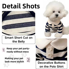 MANON ROSA polo azul con rayas, tejido ligero y transpirable para días cálidos.
