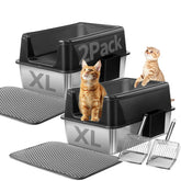 Marchul caja de arena en acero inoxidable XL, duradera para gatos grandes.