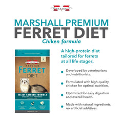 Marshall Pet Products Select Chicken Ferret Diet granulos, consistentes y sabrosos para la ingesta regular.