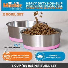 Master Pet Supply comedero de acero inoxidable con capacidad de 8 tazas para uso diario.