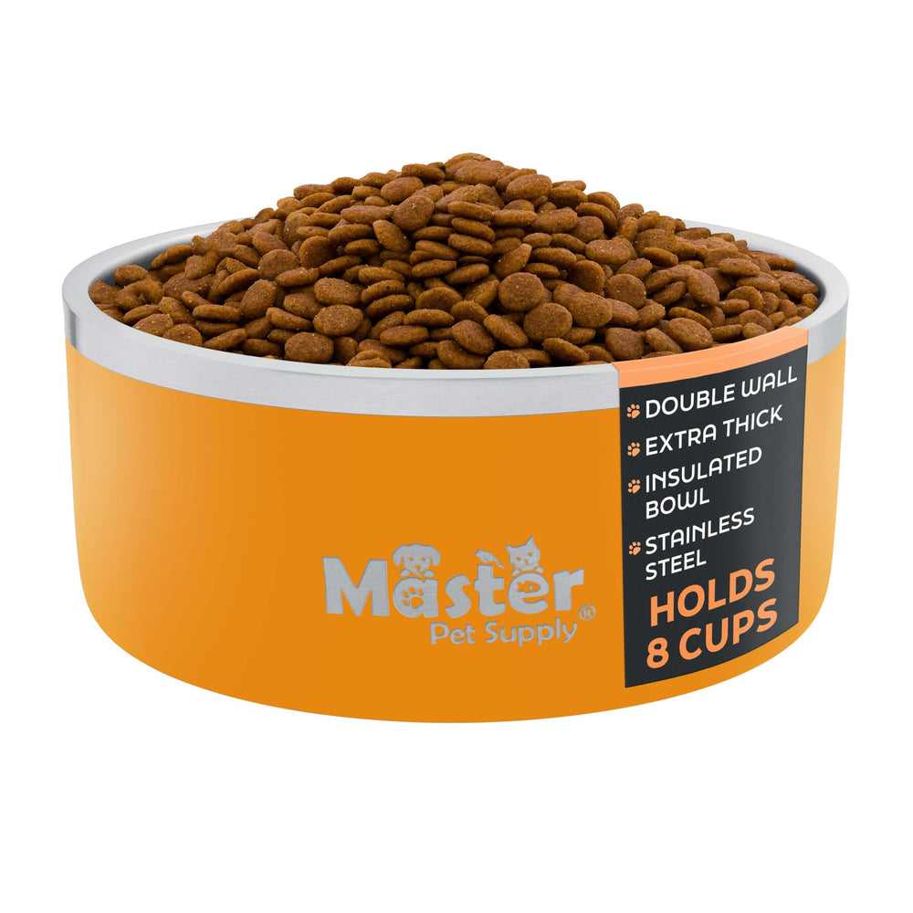 Master Pet Supply cuenco para perros de acero inoxidable Mango Tango, gran durabilidad.