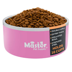 Master Pet Supply tazón acero inoxidable rosado hiper, color vibrante y duradero para mascotas.
