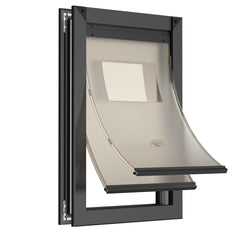 Puerta MAVRICPOWER para perros de aluminio XL con tunel expandible, adaptable a diferentes puertas.