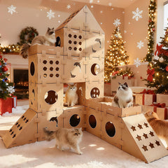 Túnel de cartón Mawrpet para gatos con diseño modular.
