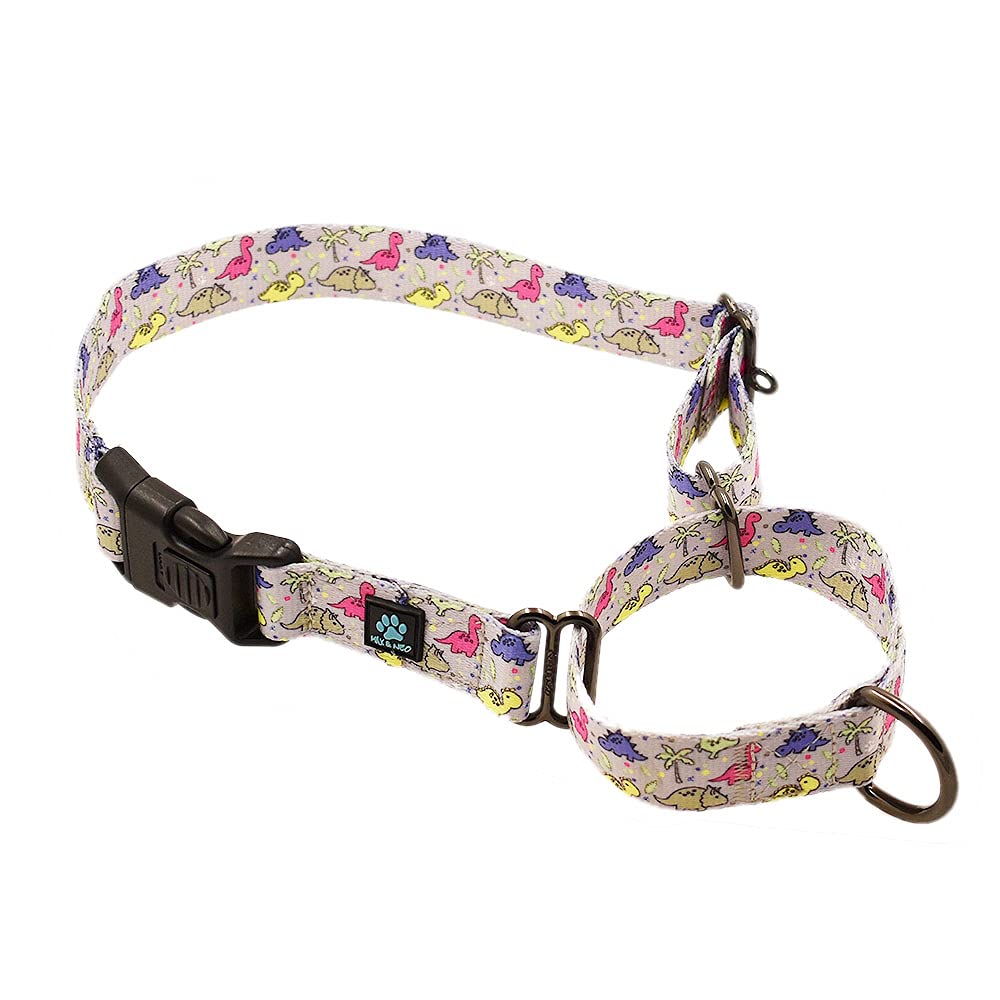 Max y Neo: collar martingala estampado de dinosaurios para paseos seguros.