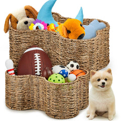 Maxcheck cesto para perros, forma de hueso mediana, organiza juguetes y accesorios.