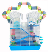 Mcage Hamster Hotel de 5 pisos, vista general y diseño espacioso.