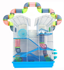 Mcage Hamster Hotel de 5 pisos, vista general y diseño espacioso.